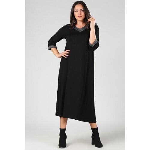 New Season Fashion Plus Size Sim Neck Long Slevee Dress Natural Viscose Soft Elastic Fabric