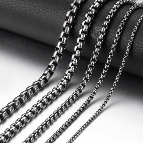 Davieslee Mens Necklace Gunmetal Thin Stainless Steel Round Box Chain Necklaces For Men Jewelry Dropshipping 2018 2-6mm DKNM06