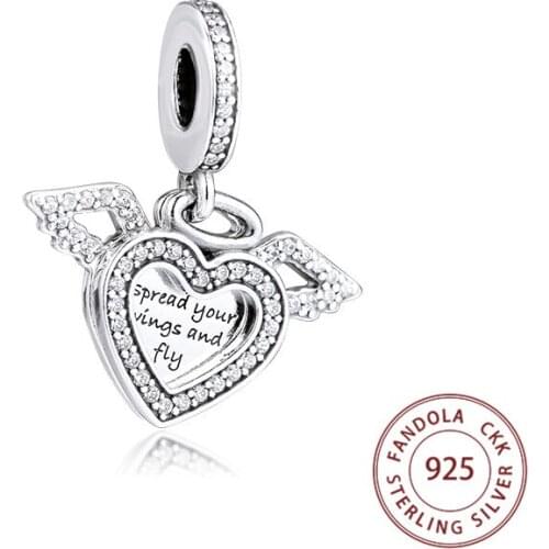Fits Pandora Bracelet Silver 925 Original Heart & Angel Wings Charm Beads for Women DIY Jewelry Making Charmsy