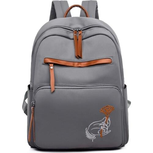 Casual Travel Backpack For Women Embroidery Nylon Waterproof Backpack Anti-theft School Bag Business Knapsack