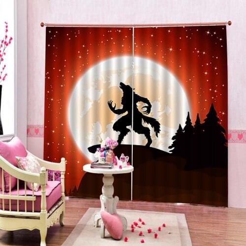 Modern Style Moon monkey Scenery Polyester Fabric Curtain For Living Room Sunshade Blackout Window Drapes Decor Sets