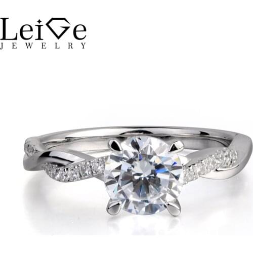 Leige Jewelry Cubic Zirconia Ring Engagement Rings Solid Round Cut Gemstone Clear Crystal Rings for Women 925 Sterling Silver