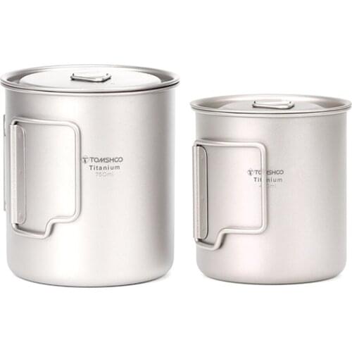TOMSHOO Ultralight Titanium Cup Outdoor Portable 2PCS Cup Set 450ml 750ml Camping Picnic Water Cup Mug with Foldable Handle