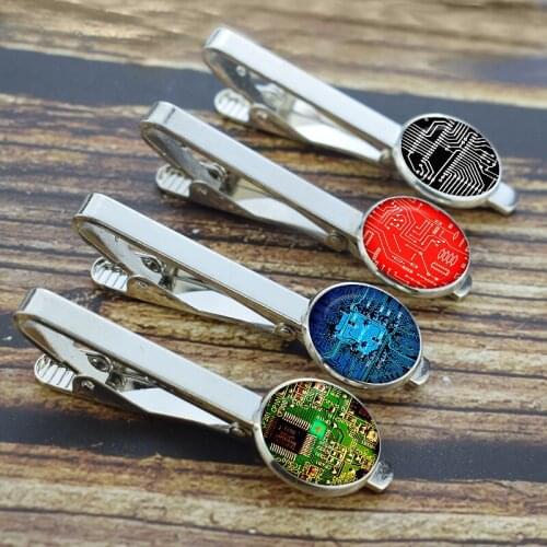 Electronic Circuit Board Tie Clips Mens Necktie Pins Buttons Computer Integrated Circuits Printed Glass Tie Bars