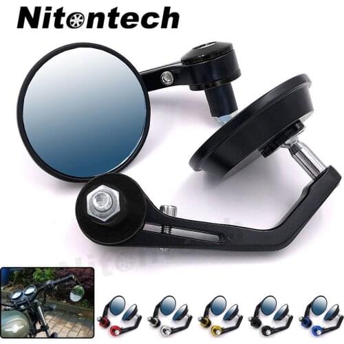 7/8" Black Motorcycle Aluminum Rear View Mirrors Handlebar Bar End Side Round Blue Glass Mirror Universal for Honda Kawasaki BMW