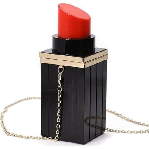 Women Acrylic Lipstick Shape Evening Bags Vintage Banquet Purses Clutch Chain Handbag