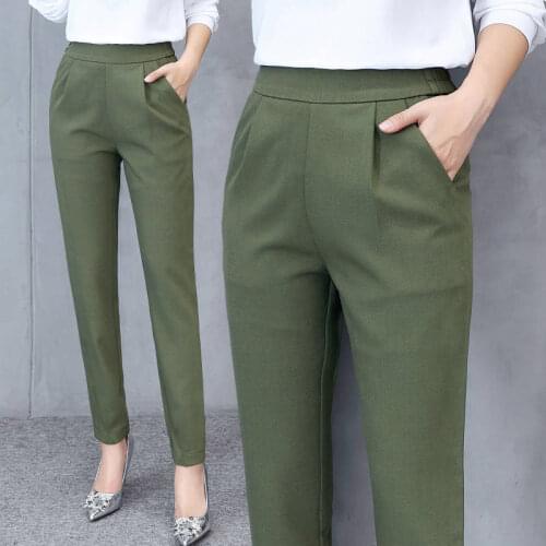 YSDNCHI Lady Casual Black Fashion Elegant Bottoms Pockets Office Trousers Elastic Waist New Women