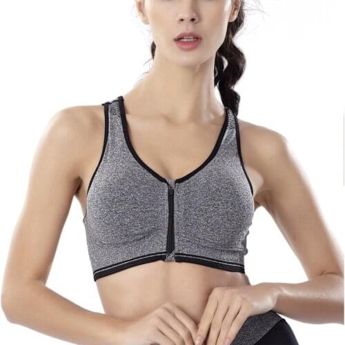 Women Zipper Sports Bras Breathable Fitness Gym Yoga Sports Bra Wirefree Padded Push Up Sports Tops Plus 6 Sizes Top