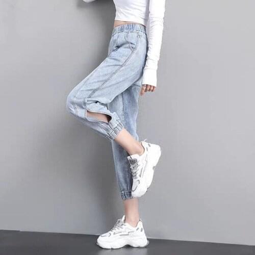 Womens Haren Hole Vintage Jeans Ankle-Length Pants High Waist Office Lady Denim High Elasticity Stretch Women Skinny Pant