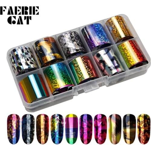 10 Rolls/box Star Leopard Laser Nail Foil Set Starry Sky Nail Art Transfer Stickers Decal DIY Manicure Decorations Tool 2.5*50cm