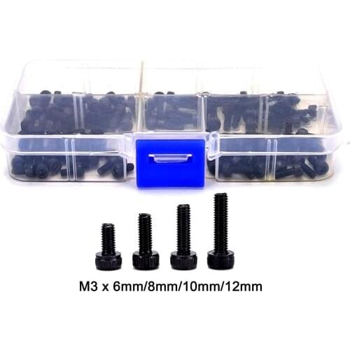 100PCS M3 Machine Screws M3 x 6 mm 8 mm 10 mm 12 mm Hex Bolt Socket Head Cap Screws Kit Screws Assortment