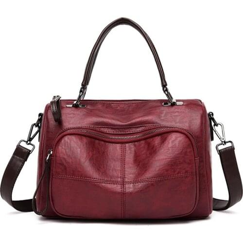 2021 Ladies Genuine Leather Boston Bag Simple Trendy Women Single Shoulder Bag