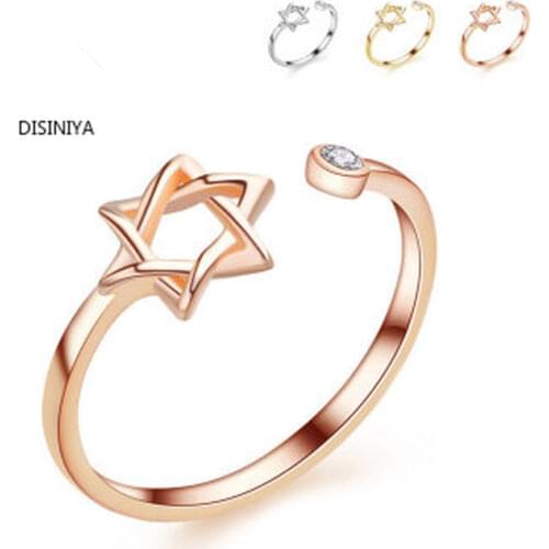 3 Color Original David Star Ring Gold Color Rings For Women Simple Rhinestone Hexagram Open Ring for Girl Jewelry gift Party