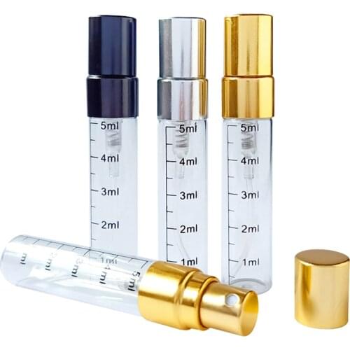 5pcs/lot 5ml Glass Bottle With Scale, Empty Perfume Bottles Atomizer Spray Bottles Portable Travel Cosmetic Container