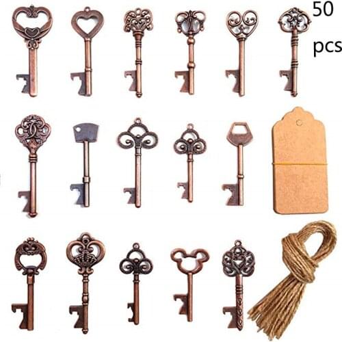 50 Pcs Retro Key Bottle Opener with Tag Card for Guest Gift Birthdays Wedding Party Favors Rustic Antique Decor