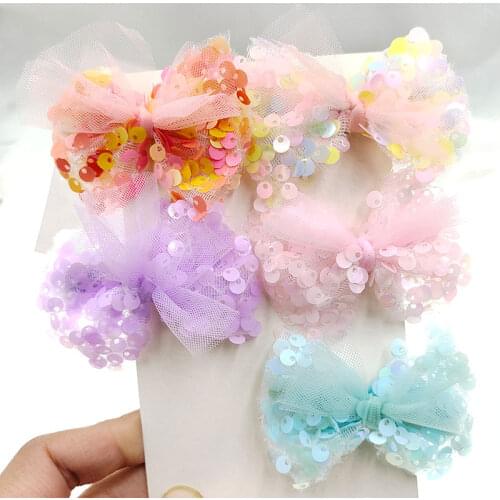 5pcs/lot glitter sequin bowknot Hair Bows With Clip For Girls Colorful Hair Clips Hairpins Barrettes Kids Hair Accessories