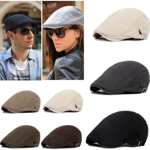 Hirigin Casual Men Adjustable Beret Caps Breathable Bone Brim Hats Herringbone Solid Flat Berets Hat