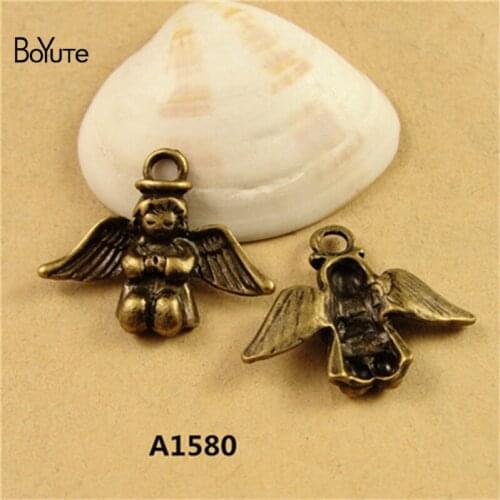 BoYuTe (60 Pieces/lot) 26*21MM Zinc Alloy Angel Charms Antique Bronze Plated Metal Pendant Charms for Jewelry Accessores Diy