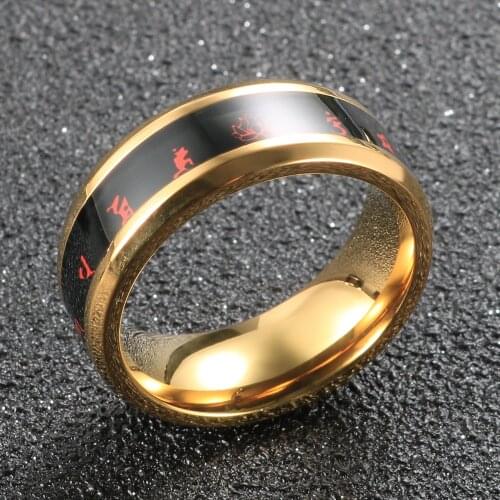 Black Buddhist Ring Six Character Scripture Ring Intelligent Temperature Ring For Men Women Stainless Steel Jewelry Wholesale