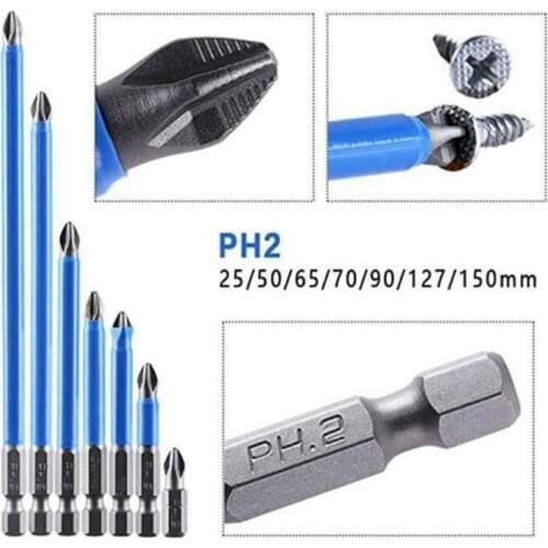 DRELD 7Pcs Magnetic Anti-Slip Drill Bit Set PH2 Cross Head Impact Screwdriver Drill Bit Set Adapter Screw Remover Electric Drill