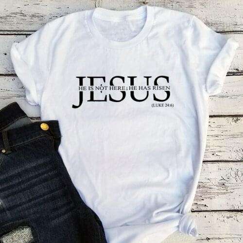 Jesus T Shirts Plus Size Jesus Couple Clothes He Is Not Here He Has Risen Religious Streetwear Print Women Tshirt