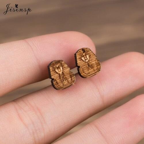 Jisensp Unique Ancient Sphinx Wooden Earring Egyptian Jewelry for Women Vintage Fashion Mummy Stud Earrings Best Gift bijoux