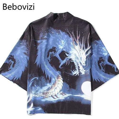 Bebovizi Japanese Cardigan Anime Dragon Cosplay Shirt Blouse for Women Men Yukata Female Streetwear Beach Traditional Kimonos