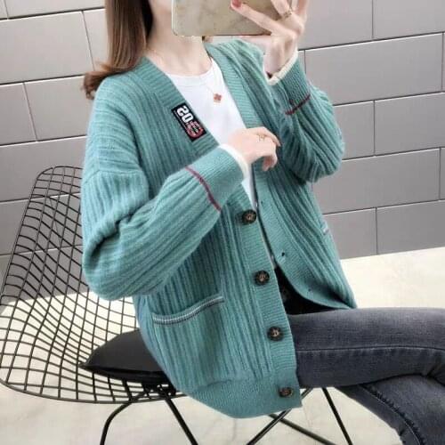 Cardigan Women Sweater 2020 Autumn Winter V-Neck Single Breasted Warm Clothes Pull Femme Hiver Casual Loose Sweater NS4468