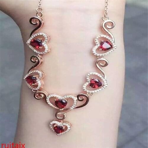 KJJEAXCMY boutique jewels 925 pure silver inlaid with gold jewelry natural garnet heart type pendant jewelry necklace