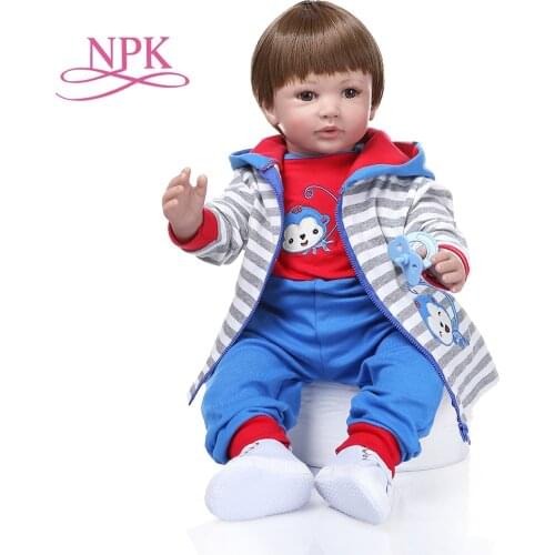 60CM reborn toddler boy doll with wig hair com corpo de soft silicone menina Christmas Gift doll bed time plamate