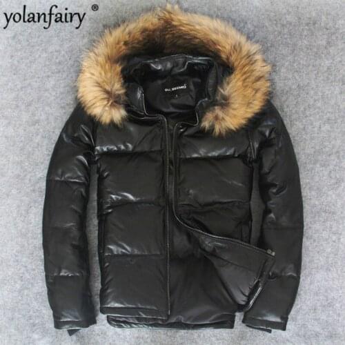 Genuine Leather Jacket Men Winter Warm Down Coats Sheepskin Leather Jackets Mens Hooded Slim Bomber Jacket Jaqueta Couro YY132