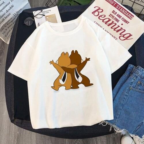 Chip and Dale T Shirts Summer Short Sleeve Casual White O-neck Tshirts Best Friends Print Cartoon Disney Tee Shirts Graphic Tops
