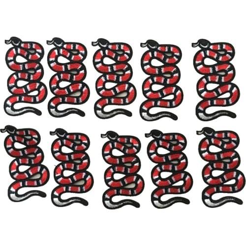 Small Red Snake Embroiderired Sew on Iron on Patches for Clothes Shoes Jacket Brand Badge Embroidery Appluques DIY 10pcs/lot