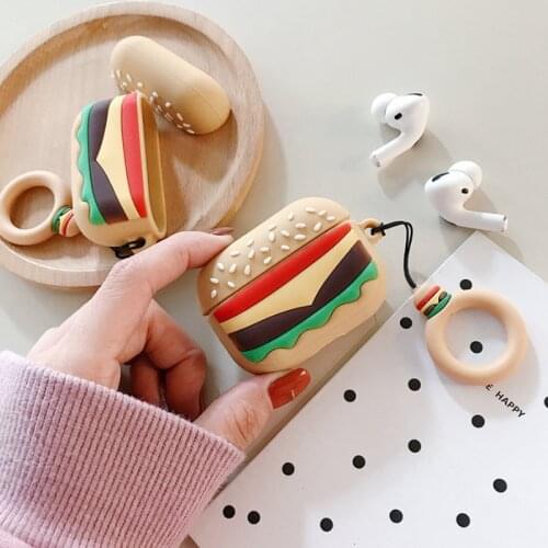 2020 New Bluetooth Wireless Earphone Case Hamburger Cartoon Charging Box Case For Airpods 1 2 Pro Protect Cover With Hooks