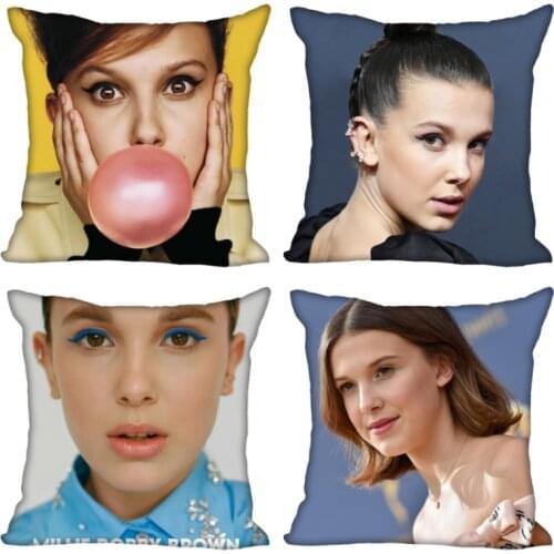 New Millie Bobby Brown Girl Pillow Case For Home Decorative Pillows Cover Square Zippered Satin Fabric PillowCases 40X40,45X45