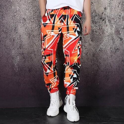 2020 New Arrival Casual Gorgeous abstract pattern printing casual pants loose overalls multi-pocket feet pants tide mens pants