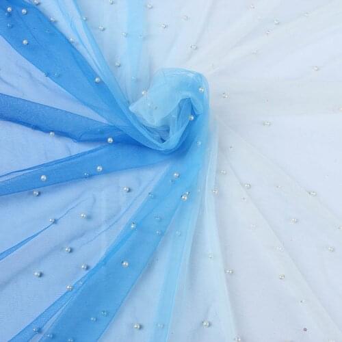 Ombre Beading Mesh Fabric with Artificial Pearls for Wedding Dress Cloth Soft Tulle Mesh 150x50cm- Sold By The Half Meter