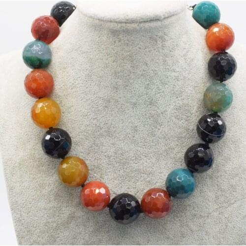 Multicolor faceted agate round 20mm necklace 18inch wholesale beads nature FPPJ woman 2018