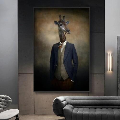 Giraffe in a Suit Canvas Paintings On the Wall Art Animals Posters And Prints Smoking Giraffe Canvas Pictures home decor cuadros