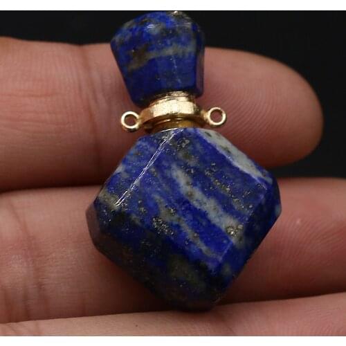 Natural lapis lazuli Perfume Bottle Pendant Rhombus Semi-Precious Stone Pendant For Jewelry Making Charm DIY Necklace Accessory
