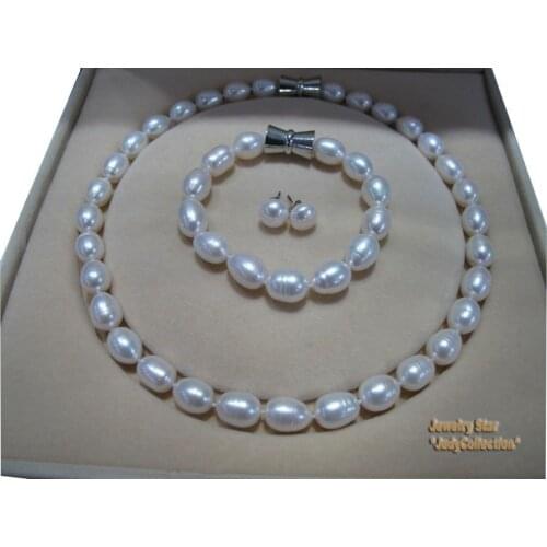 Wonderful! 10-11mm Natural White Fresh Water Pearls Necklace 45CM & Bracelet 19CM & Earrings SET