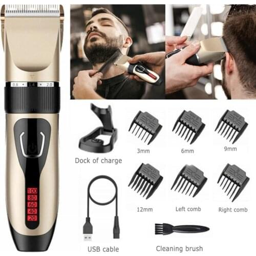 Professional Hair Clipper Men Barber Rechargeable T Blade Cutting Machine Beard Trimmer Electric Shaver Cordless Hair Cutter
