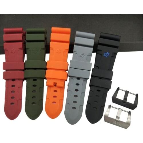 24mm 26mm black armygreen grey orange red Silicone Rubber Watch band bracelet for Panerai strap Waterpoof watchband free tools