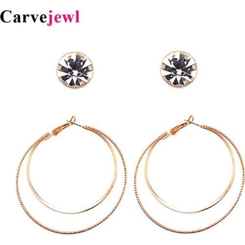Carvejewl metal trendy set earrings Europe and America simple fashion 5 mm crystal stone earrings 6 pairs of hoop earrings cards