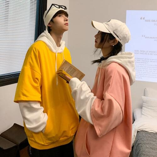 2021 Hoodies Long Sleeves Solid Color Spring Fake Two For Men Women Loose Casual Coat Couples Hip Hop Favourite Hot Sale