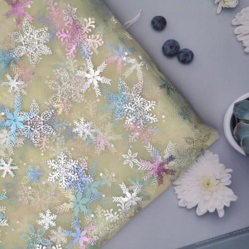 100x150cm Colorful Gradients Tulle Snowflake Printed Mesh Fabric for DIY Handmade Craft Hair Ornament Doll Cloth Party Supplies