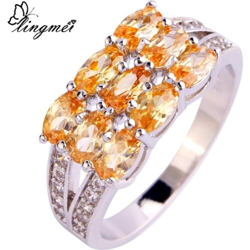 Lingmei Trendy Jewelry Wedding Rings for Women Morganite White CZSilver ColorRing Size 7 8 9 10 11 Wholesale Drop Shipping