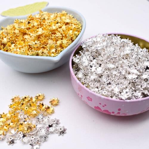 Gold and Silver Tassel Caps Flower Beads Cap End Tassels Charms Component Crimp Acrylic Spacer Clasps For Jewelry Making DIY