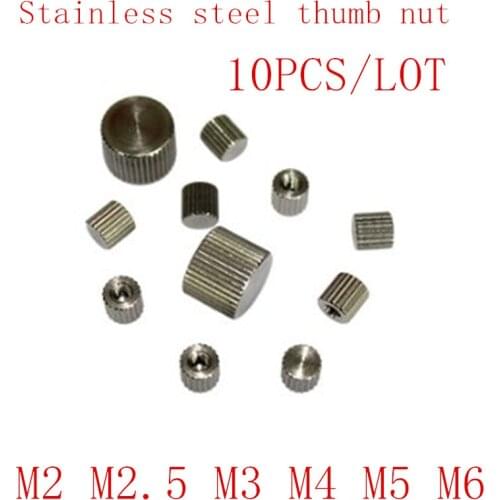 10pcs/lot M2 M2.5 M3 M4 m5 m6 stainless steel small head knurled thumb nut hand tighten nut