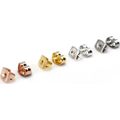 100pcs 4.5X6mm Ear Back Stainless Steel Earnut Butterfly Earring Backs Silver Tone Earring Nuts Stopper Jewelry Findings DIY